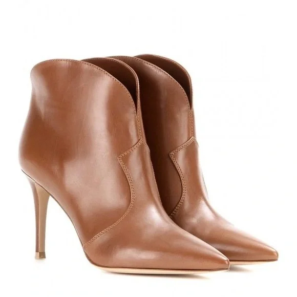 Gianvito Rossi Mable 105 Cognac Leather Ankle Boots 38.5 - Picture 1 of 8